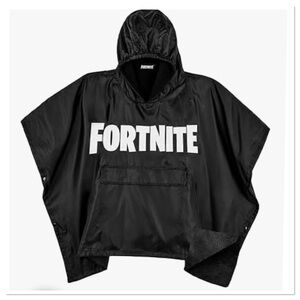 Fortnite Raincoat For Kids Teenagers Black Hooded Poncho